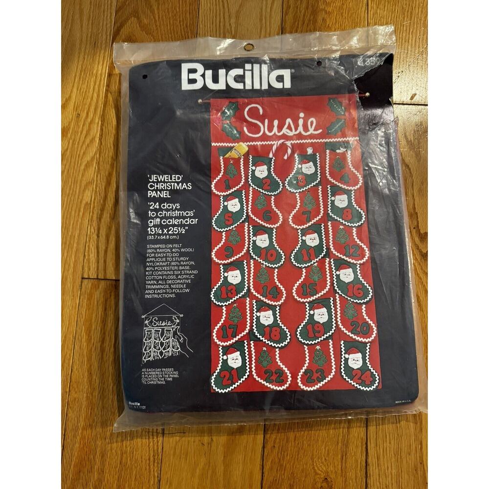 SEALED Bucilla JEWELED CHRISTMAS PANEL KIT #3597 24 Days To Christmas Vintage